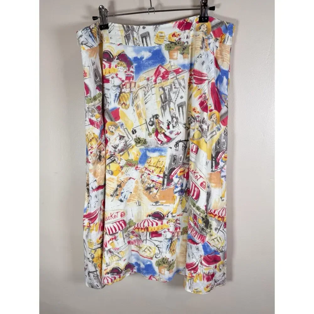 Liz Claiborne Womens Skirt Linen A Line Midi Novelty Print French 14 Coastal - Picture 4 of 9